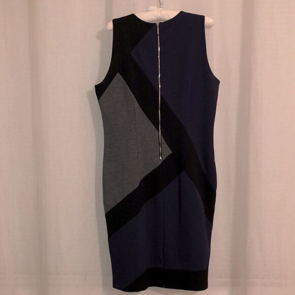 WHBM 14 Navy Gray Black Colorblock Sheath Sleeveless Stretch Midi Dress - Picture 2 of 12